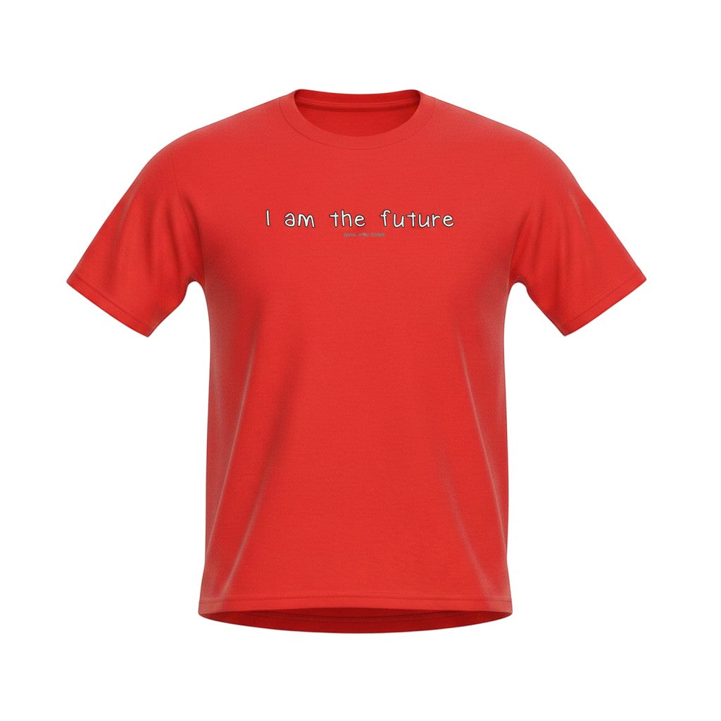 Big Daddy Allen Productions red 100% cotton kids graphic t-shirt with "I am the future" text.