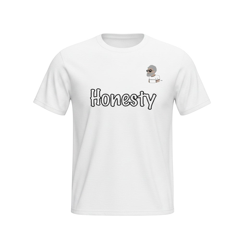 Big Daddy Allen Productions white 100% cotton kids t-shirt with "Honesty" graphic and BDA logo.