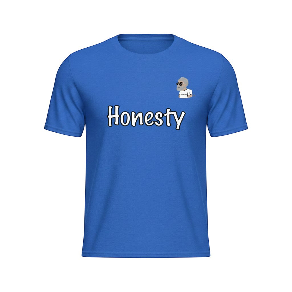 Big Daddy Allen Productions blue 100% cotton kids t-shirt with "Honesty" graphic and BDA logo.