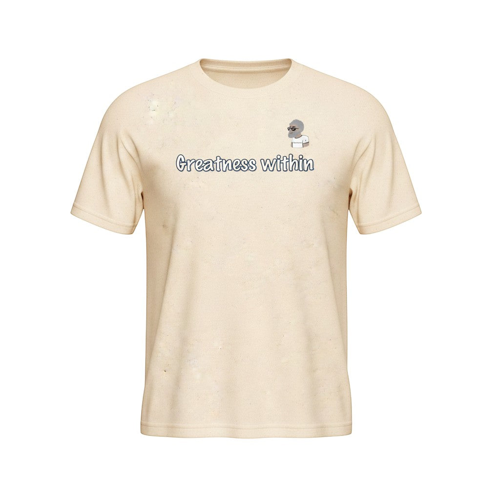 Big Daddy Allen Productions cream 100% cotton kids t-shirt with "Greatness within" graphic and BDA logo.