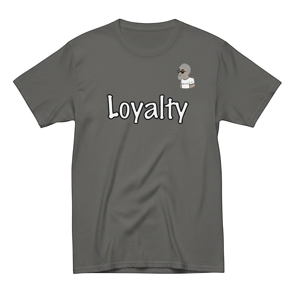 Big Daddy Allen Productions grey cotton t-shirt with "Loyalty" graphic and BDA logo on chest. Relaxed fit.