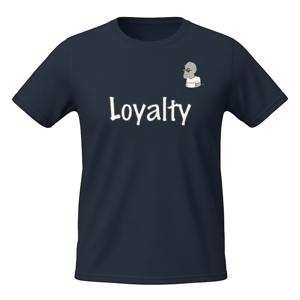 Big Daddy Allen Productions navy blue cotton t-shirt with "Loyalty" graphic and BDA logo on left chest.