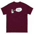 Big Daddy Allen Productions maroon cotton t-shirt with a graphic of BDA logo thinking 'I wonder...Is DEI new code for the "N" word?'