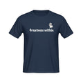 Big Daddy Allen Productions navy blue 100% cotton kids t-shirt with "Greatness within" text and BDA logo.