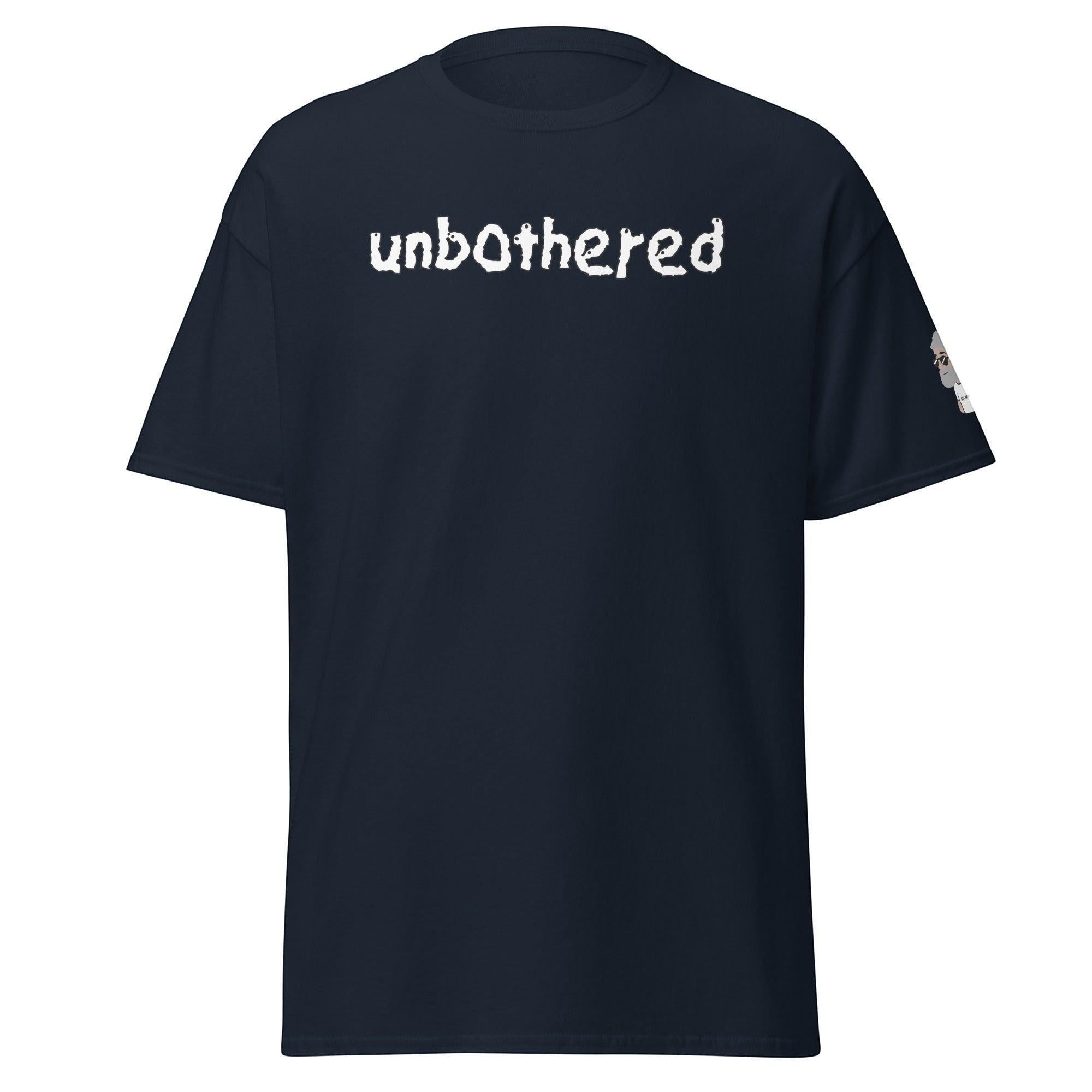 Big Daddy Allen Productions navy blue graphic t-shirt with white textured Unbothered text on the chest