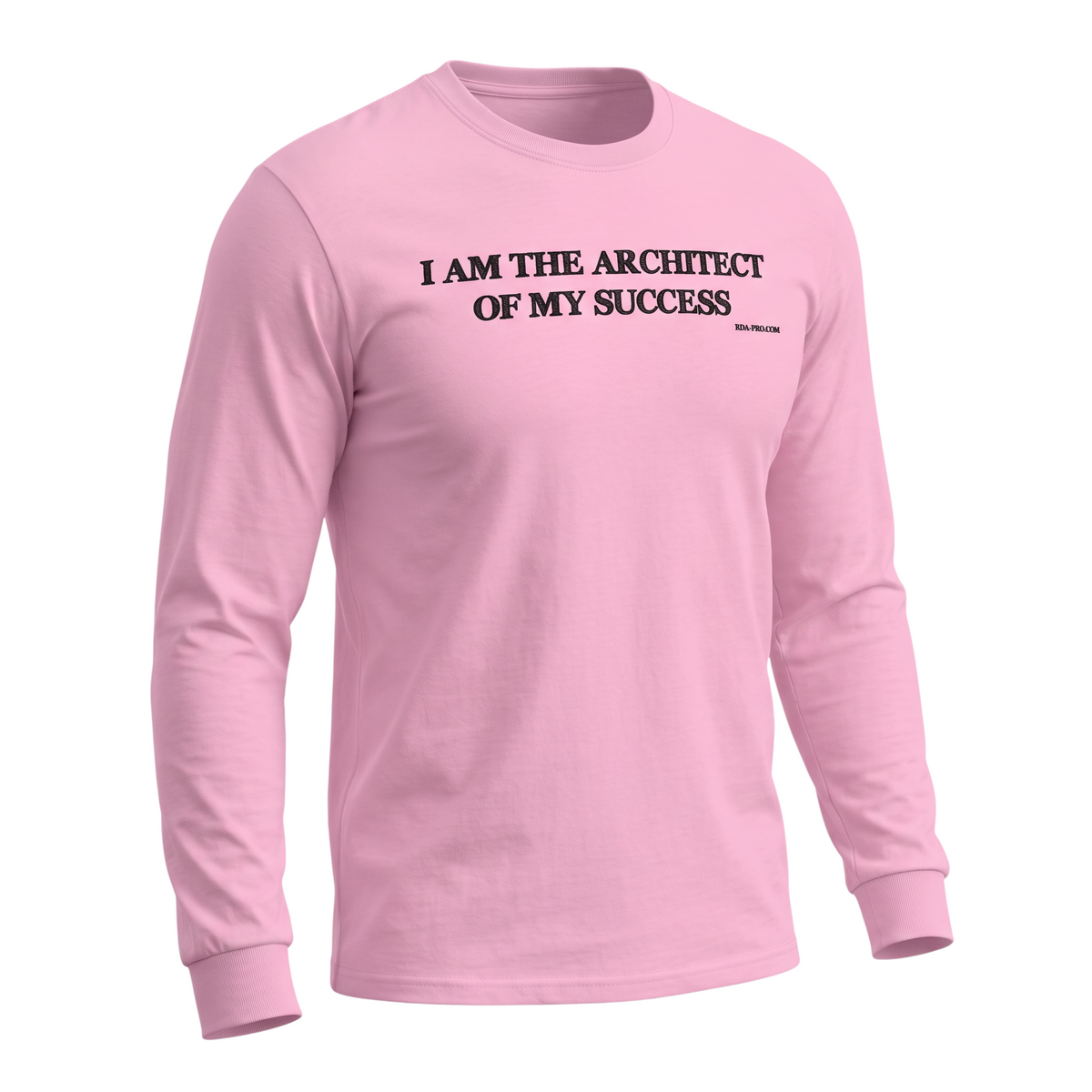 Big Daddy Allen Productions light pink long sleeve t-shirt with I Am The Architect Of My Success text in black