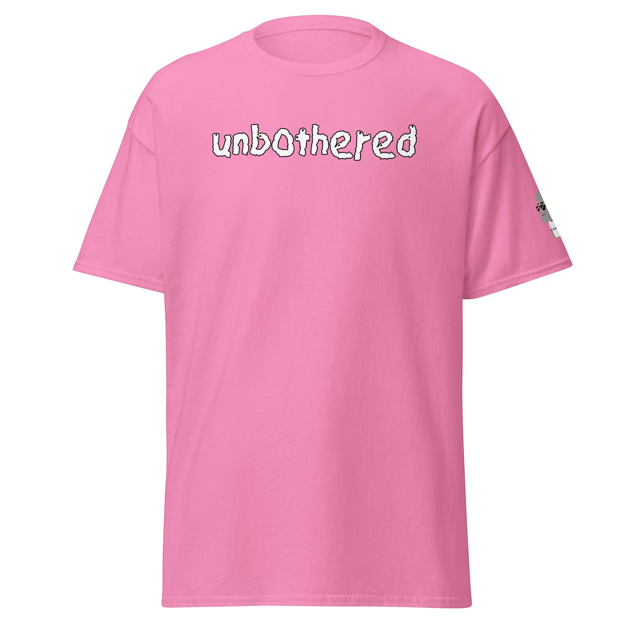 Big Daddy Allen Productions pink graphic t-shirt with Unbothered text in a relaxed, soft-touch cotton fit.