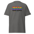 Big Daddy Allen Productions grey cotton t-shirt with "2026" in rainbow pride colors above "PRIDE MONTH" text.