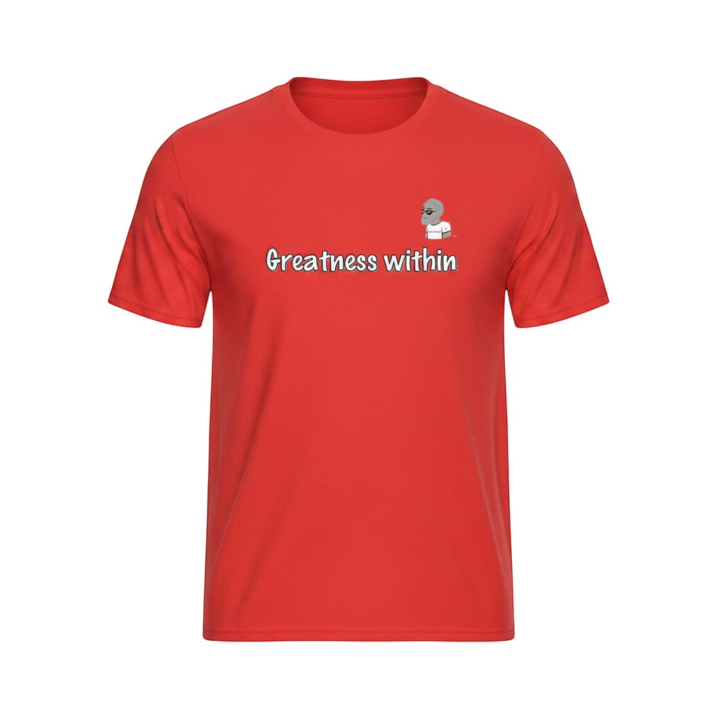 Big Daddy Allen Productions red 100% cotton kids t-shirt with "Greatness Within" graphic BDA logo.