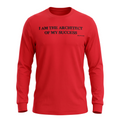 Big Daddy Allen Productions red long sleeve t-shirt with black text reading I AM THE ARCHITECT OF MY SUCCESS