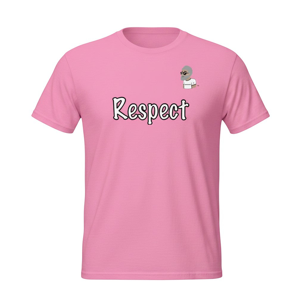 Big Daddy Allen Productions pink 100% cotton unisex graphic t-shirt with  "Respect" text and  the BDA logo.