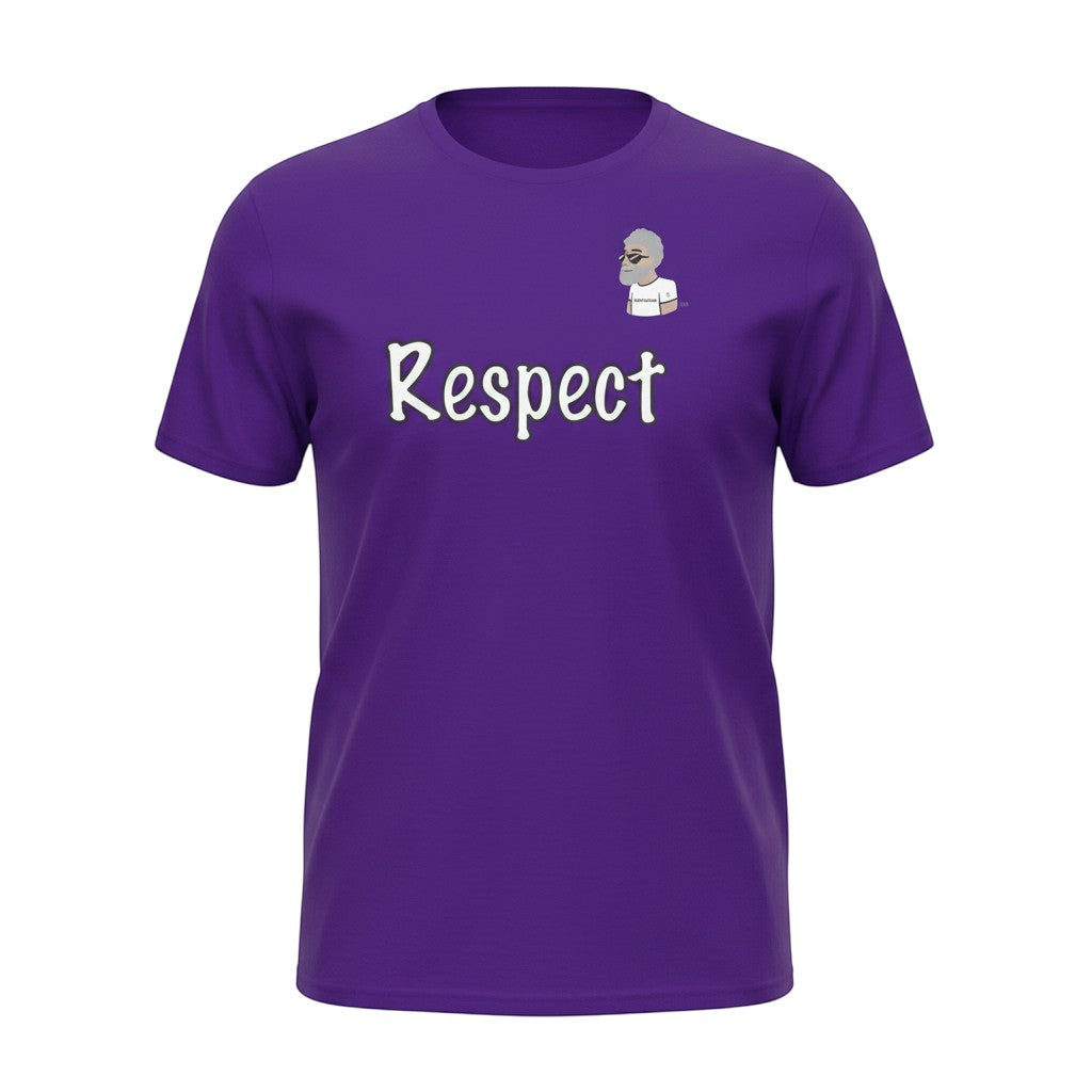 Big Daddy Allen Productions purple 100% cotton unisex graphic t-shirt with  "Respect" text and  the BDA logo.