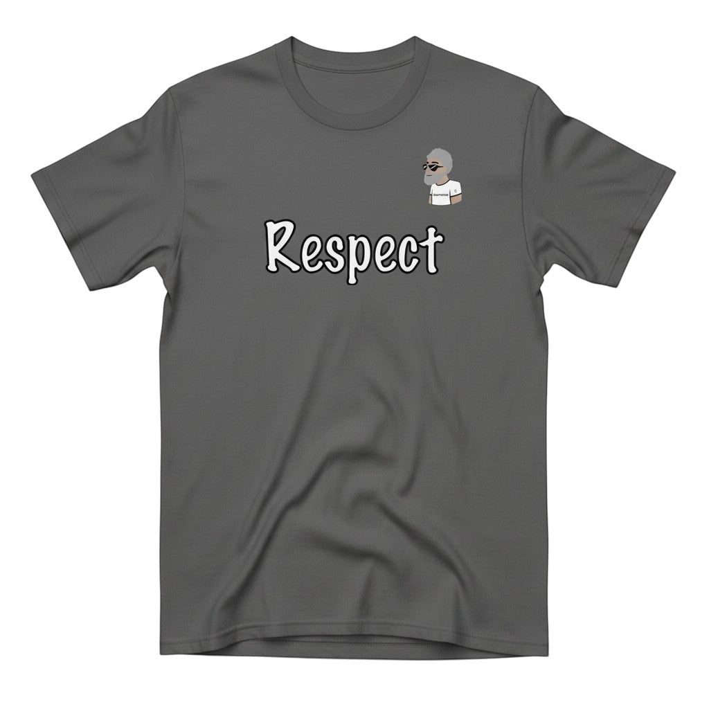 Big Daddy Allen Productions grey 100% cotton unisex t-shirt with  "Respect" text and  the BDA logo.