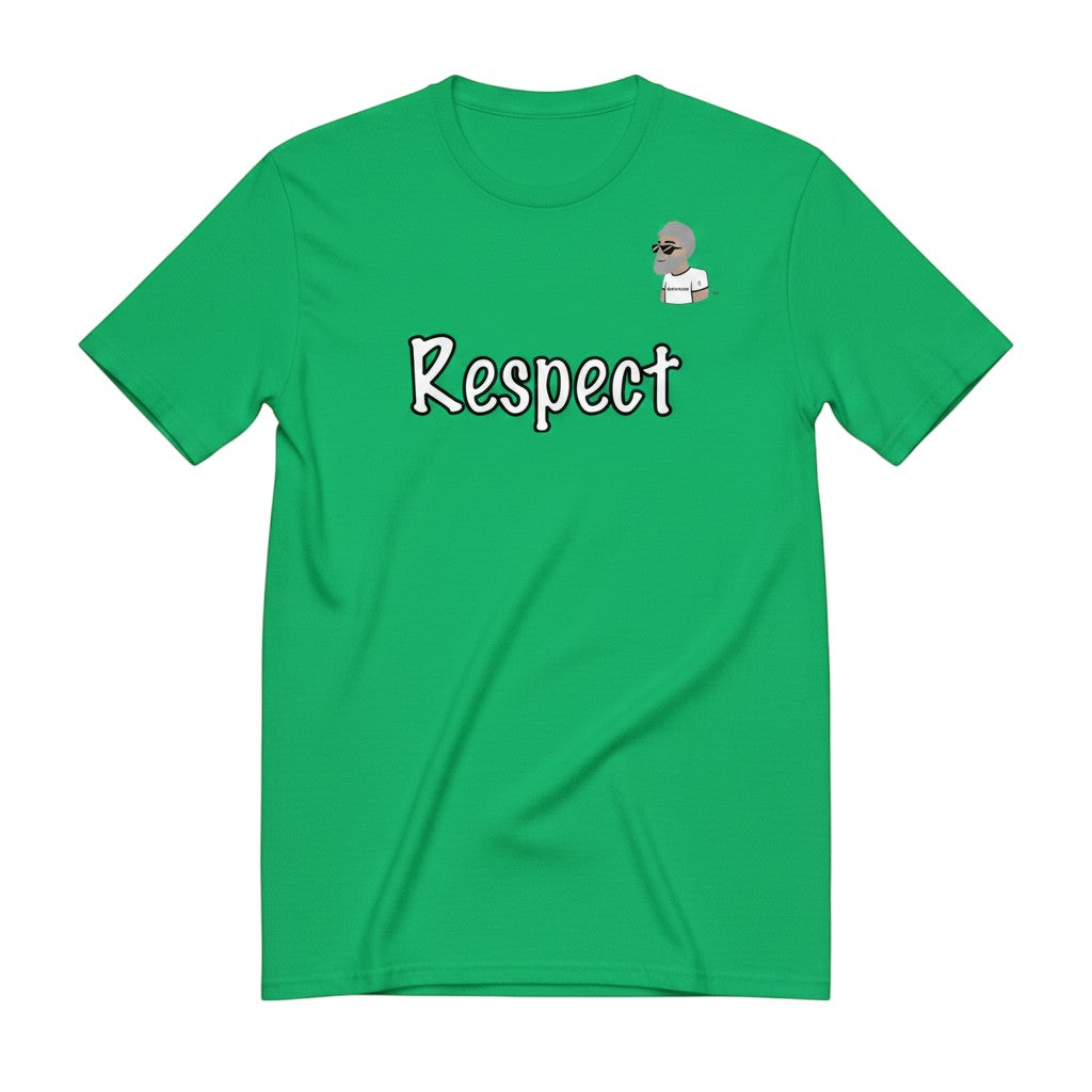 Big Daddy Allen Productions green 100% cotton t-shirt with  "Respect" text and  the BDA logo.