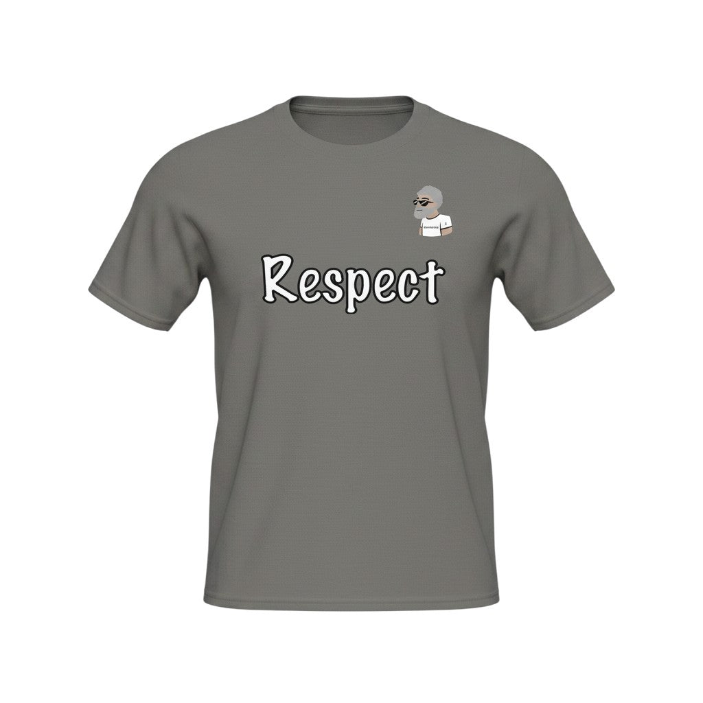 Big Daddy Allen Productions grey cotton t-shirt with "Respect" graphic and BDA logo on chest.