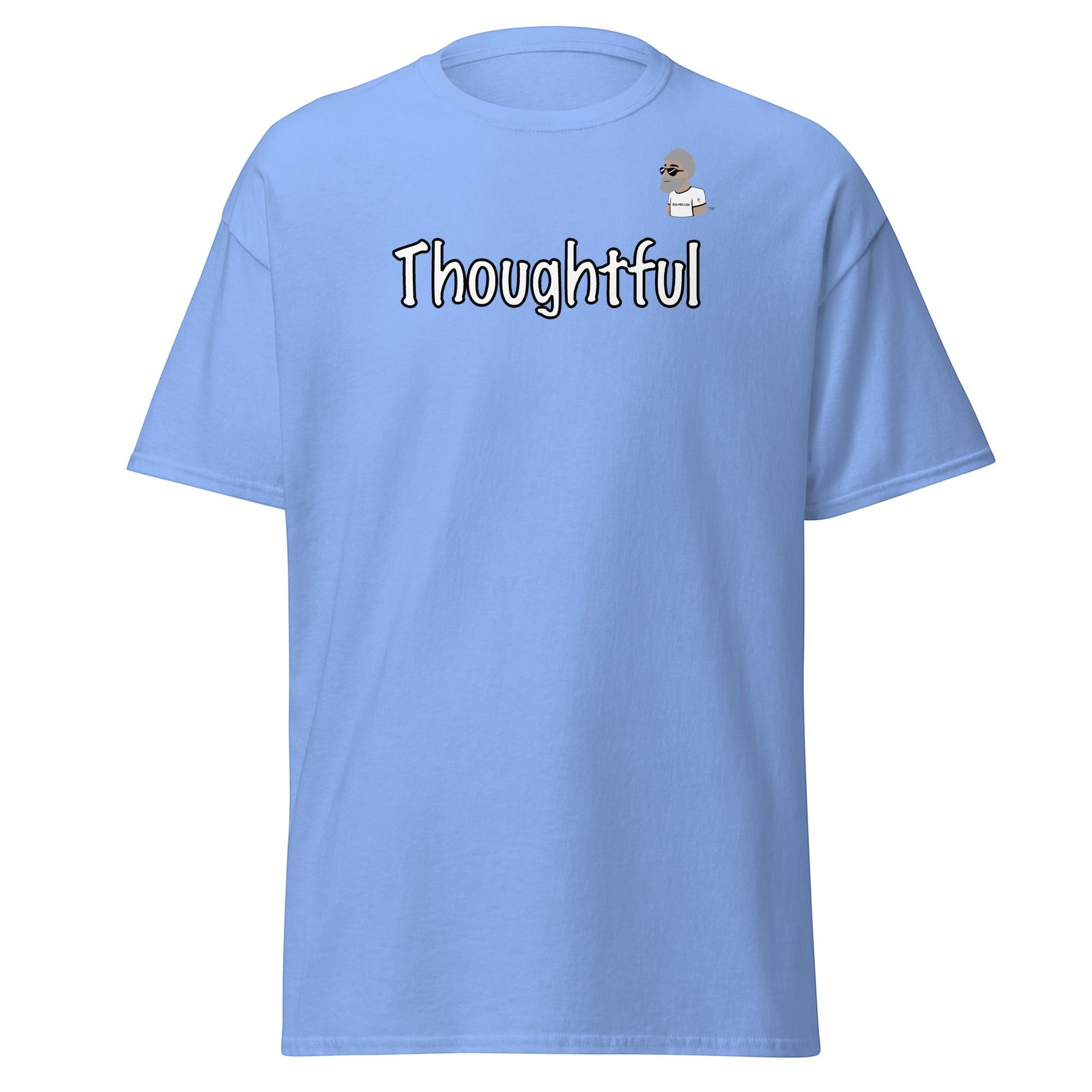 Big Daddy Allen Productions light blue cotton t-shirt with "Thoughtful" graphic and BDA logo.