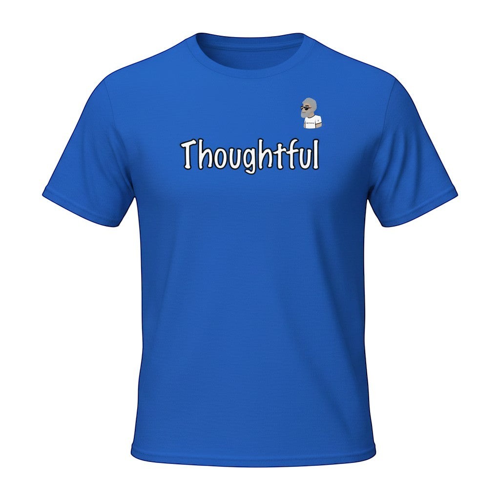 Big Daddy Allen Productions royal blue 100% cotton unisex t-shirt with "Thoughtful" graphic the BDA logo.