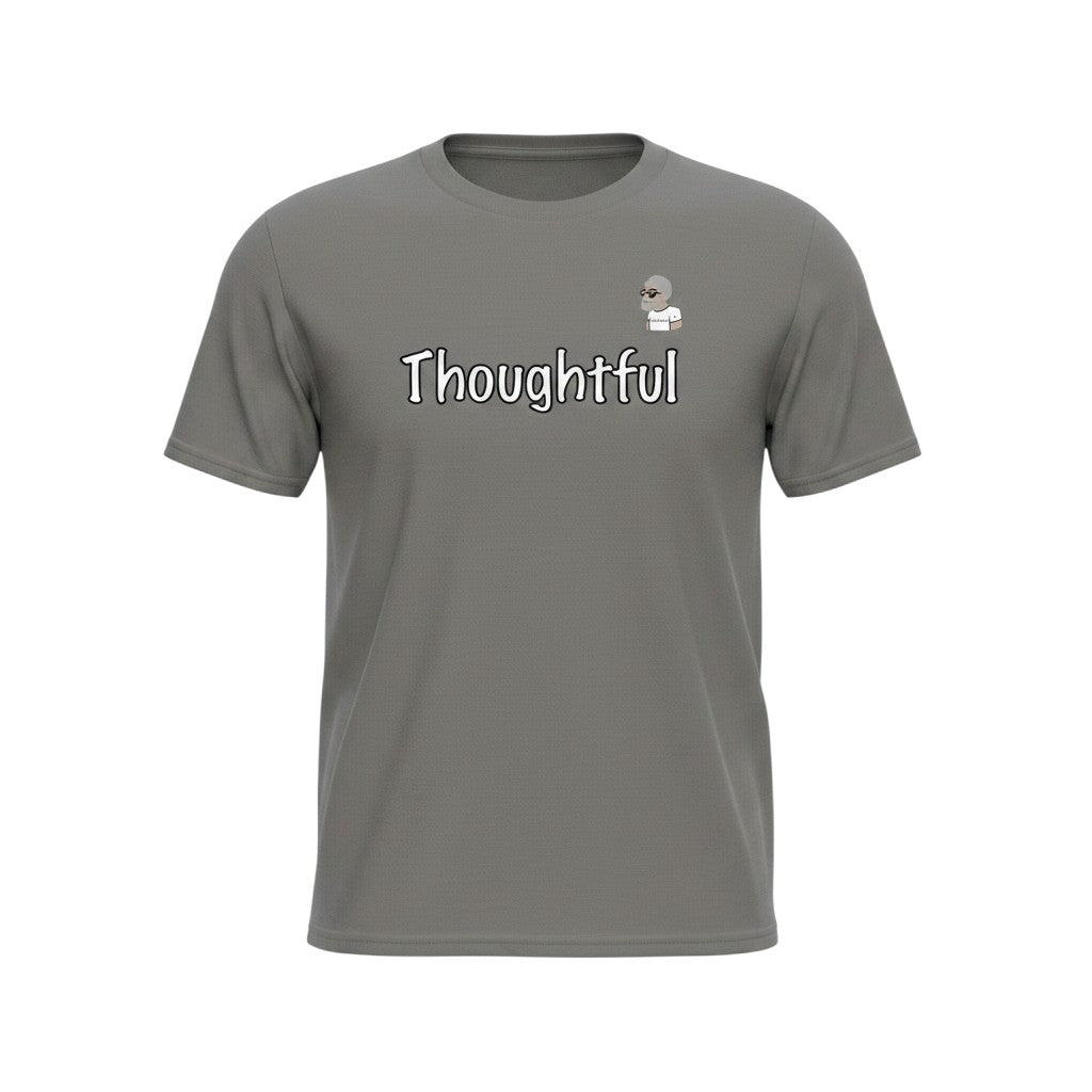 Big Daddy Allen Productions grey cotton t-shirt with "Thoughtful" graphic and BDA logo