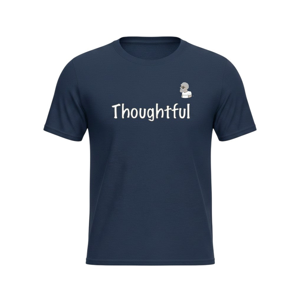 Big Daddy Allen Productions navy blue cotton t-shirt with "Thoughtful" graphic and BDA logo.