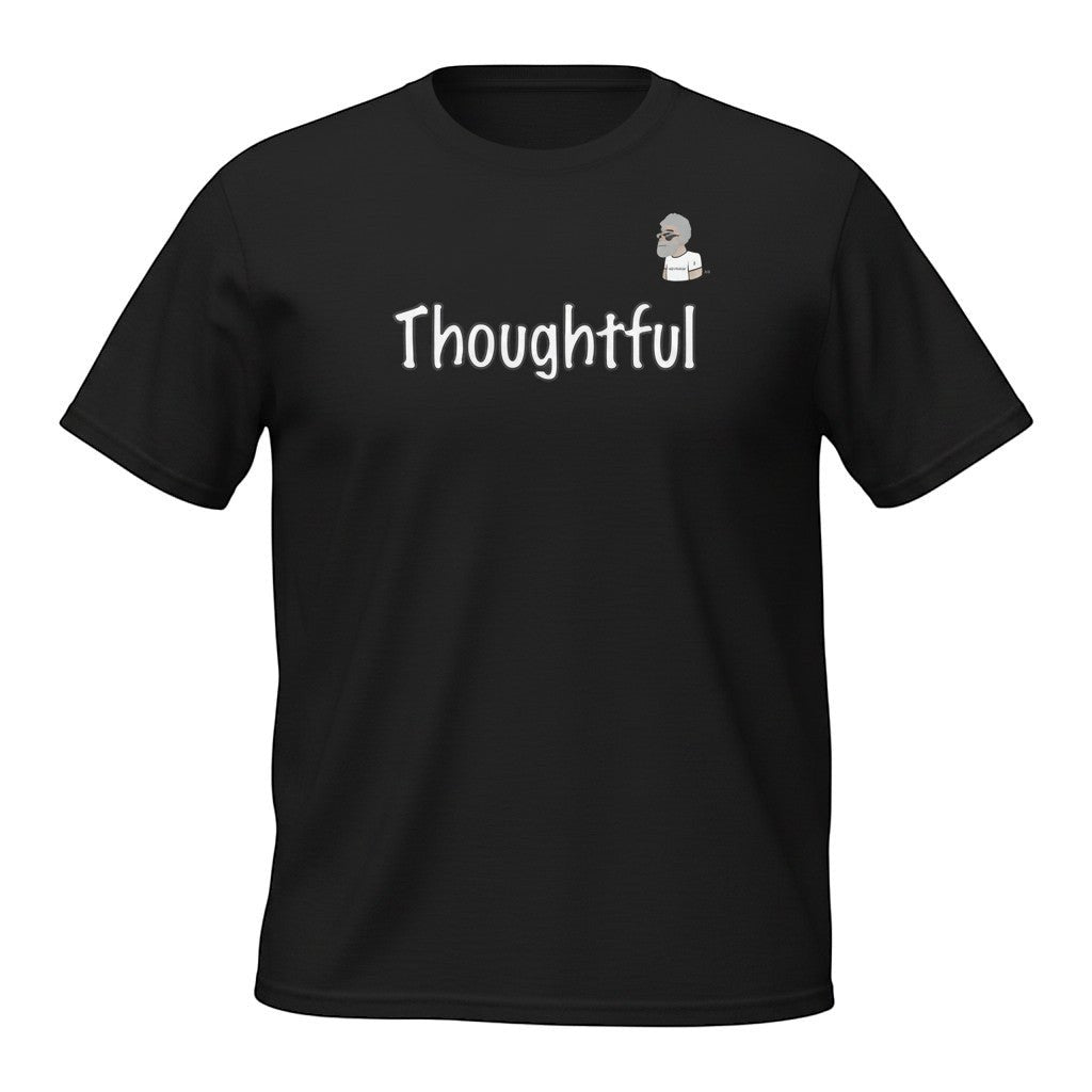 Big Daddy Allen Productions black 100% cotton unisex t-shirt with "Thoughtful" graphic the BDA logo.