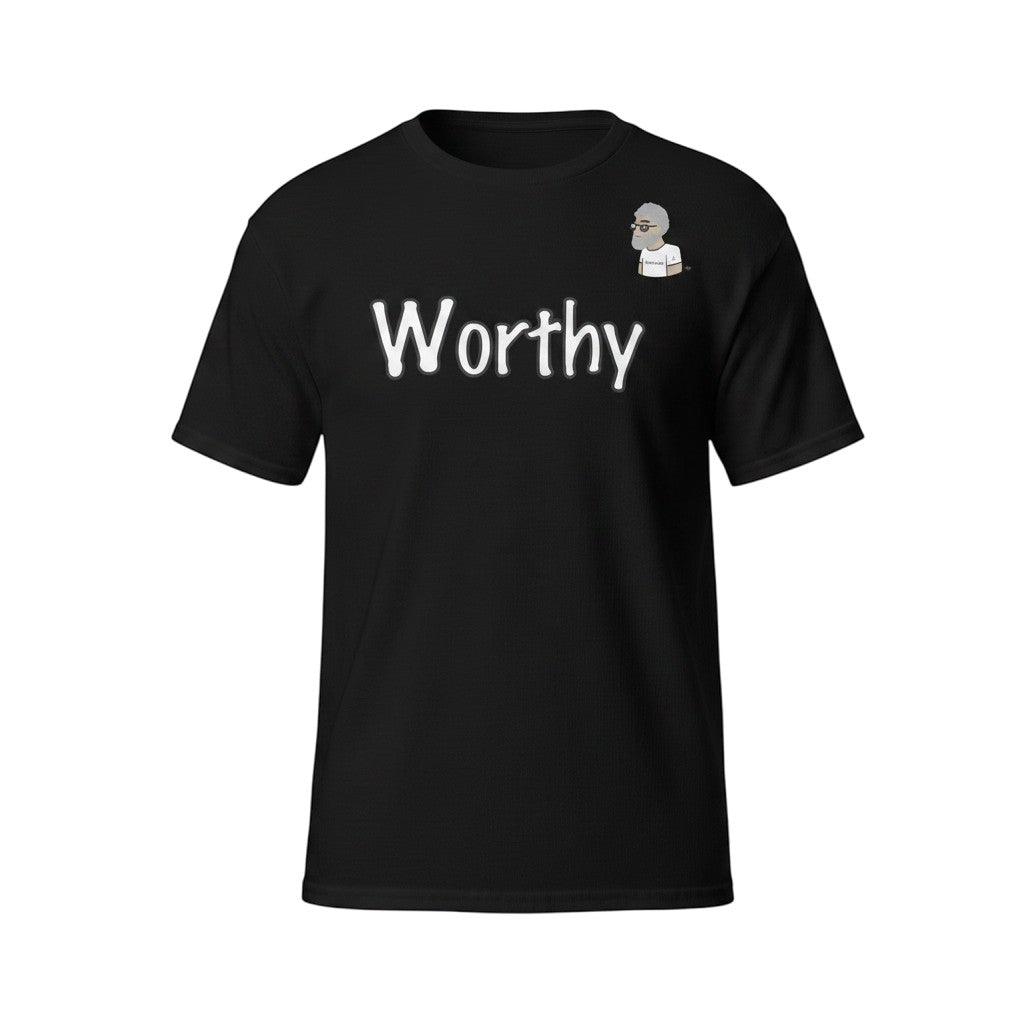 Big Daddy Allen Productions black 100% cotton t-shirt with affirmation Worthy and the BDA logo.